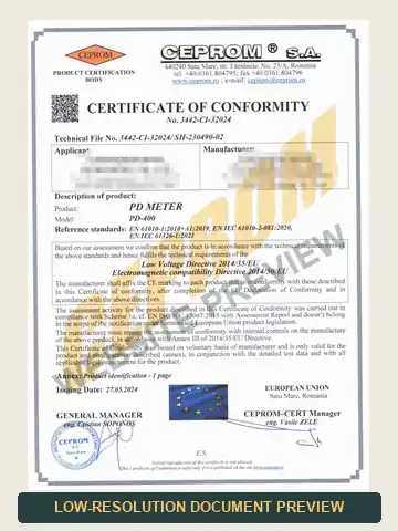 Low-resolution preview of the PD-400 EU Certificate of Conformity