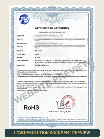 Low-resolution preview of the PD-400 RoHS conformity document