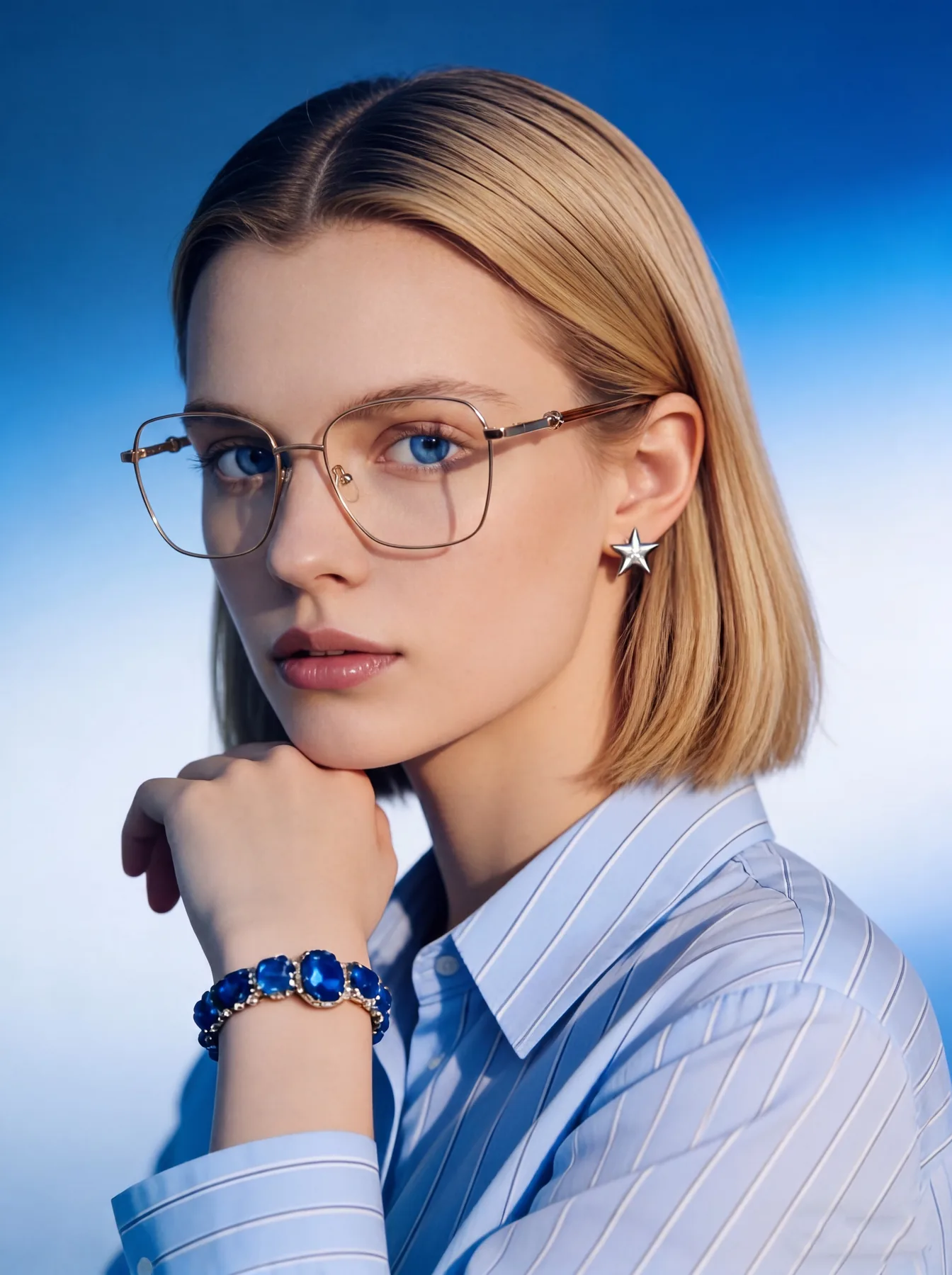 D3741 metal optical frame worn by a model