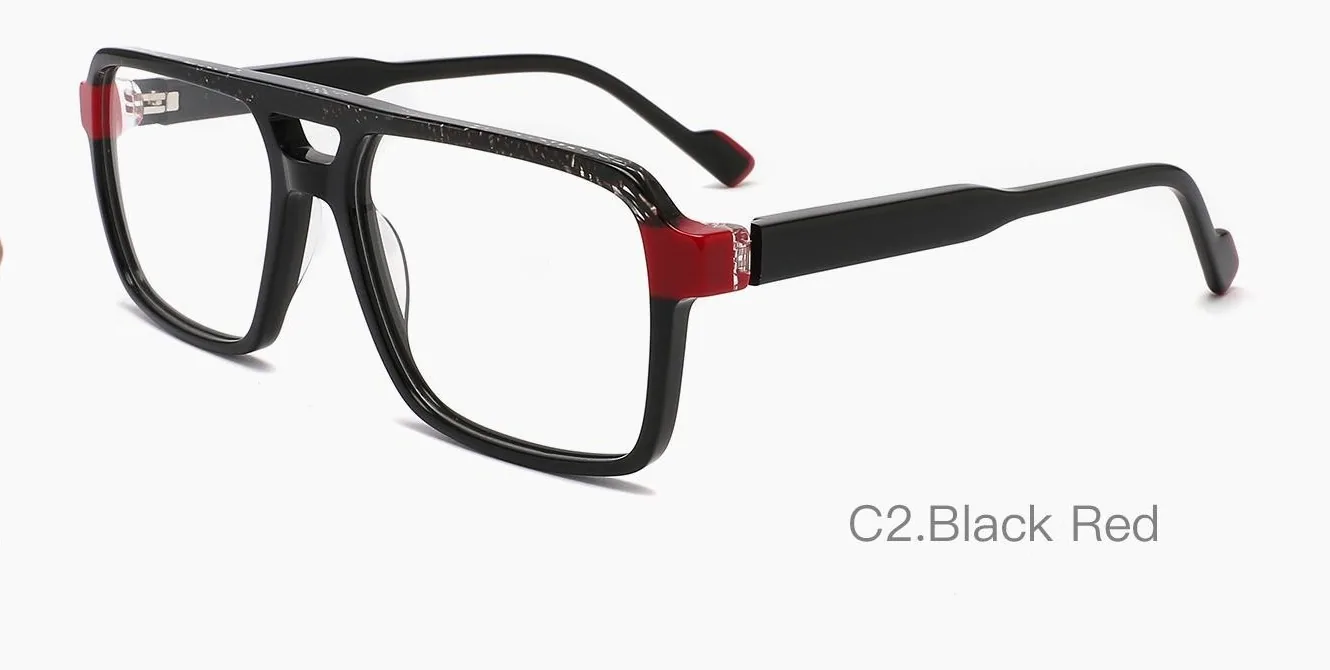 HE3113 C2 Black Red montura óptica de acetato