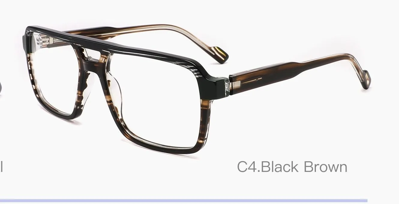 HE3113 C4 Black Brown montura óptica de acetato