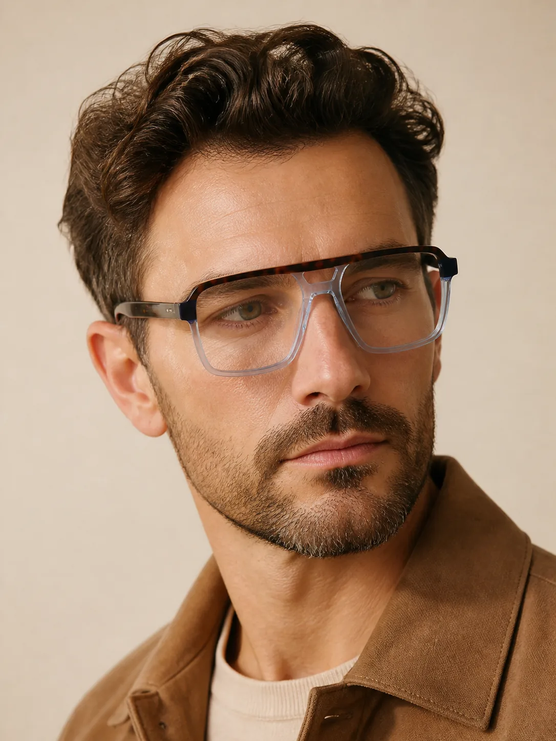 HE3113 montura óptica de acetato worn by a model