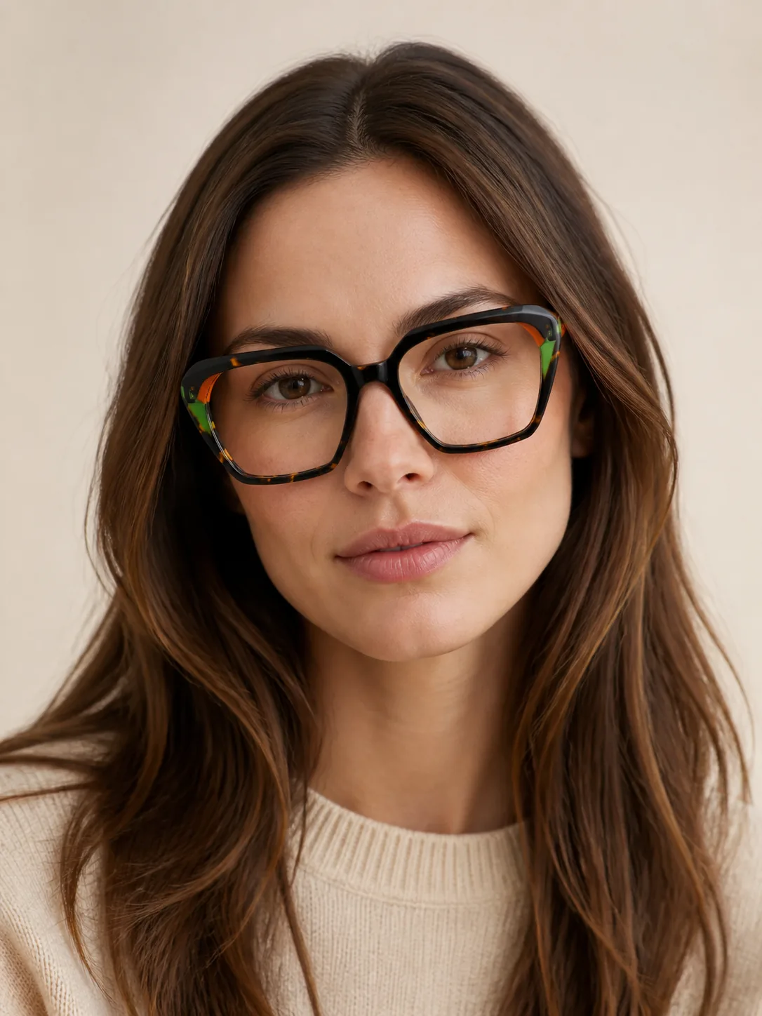 YG21290 acetate optical frame worn by a model